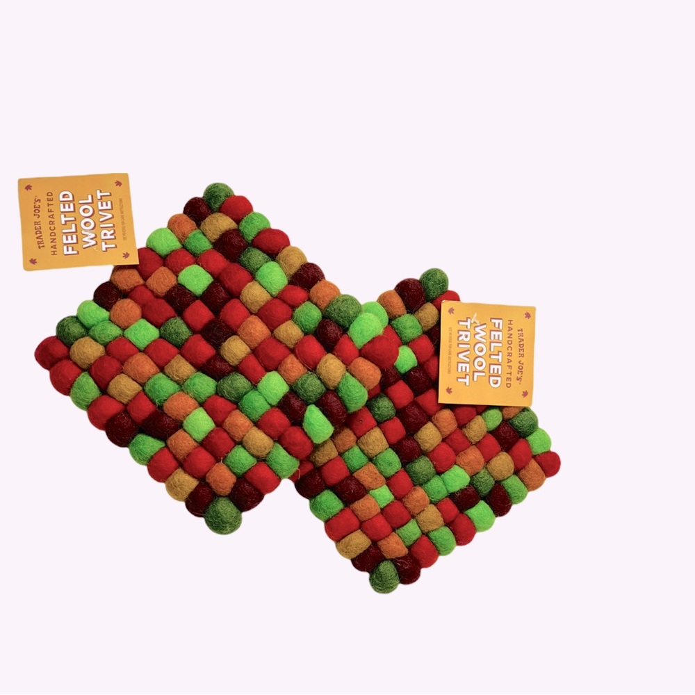 Trader Joe’s Felted Wool Trivets, Fall Holiday Colors; Bundle of 2 NWT